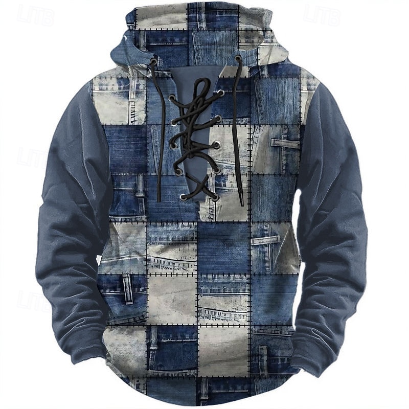 Per uomo Patchwork Felpe con cappuccio Moda Cool Manica Lunga Con Cappuccio Nero Blu Coulisse Autunno Inverno progettista del 2025 a $26.99 –P5