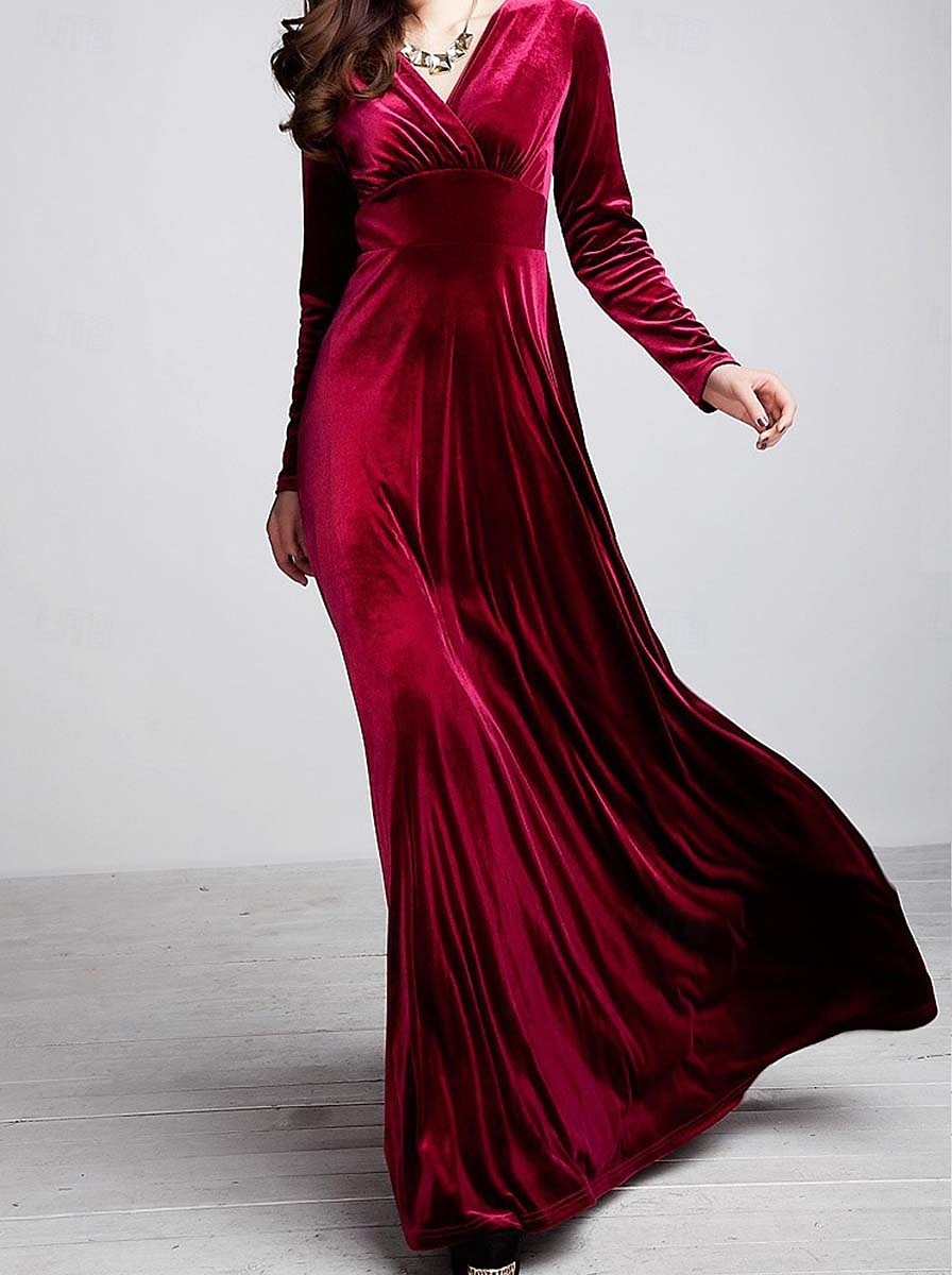 Femmes Robe maxi Robe fourreau Robe trapèze Robe ajustée et évasée Fête Anniversaire Formel Mariage Soirée robe demoiselle d honneur Coupe régulière Uni manche longue Col en V Noir Rouge Violet de 2025 ? $25.99 –P2
