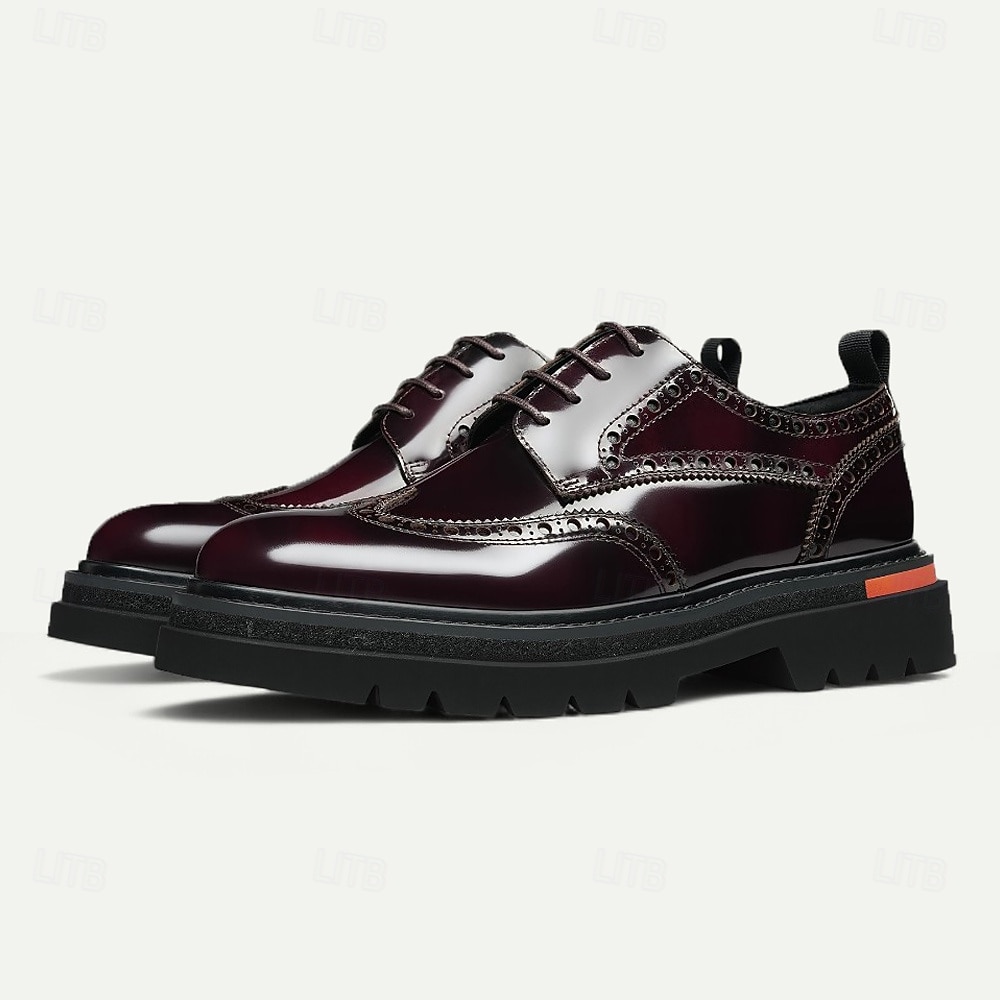 Herresko i ekte skinn med vingetupp og brogues, klassisk brunt formelt fottøy for kontor, banketter og bryllup 2026 - $119.99 –P3