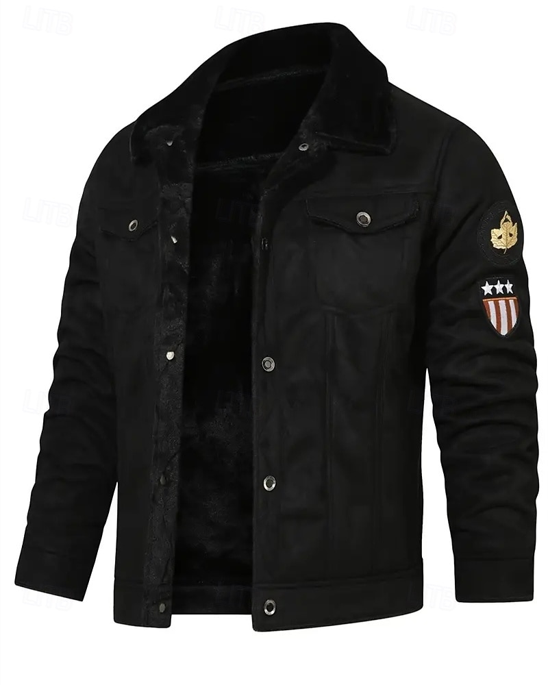 Herren Winterjacke Fleecejacke Freizeitjacke Urlaub Täglich Thermowarm Tasche Fleece Herbst Winter Einfach Mode Streetwear Revers Regulär Schwarz Khaki Jacken 2025 - $62.99 –P7