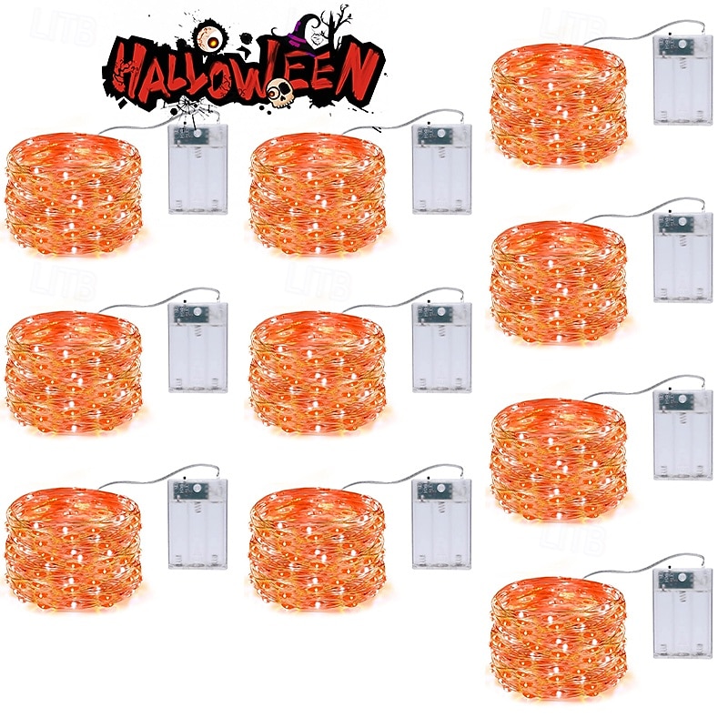 10 pezzi 5m/16,4ft 50 perline a led luci a stringa per Halloween Natale matrimonio San Valentino festa atmosfera interna ed esterna decorazione stringa di luci scatola batteria AAA funzione timer del 2025 a $23.99 –P16