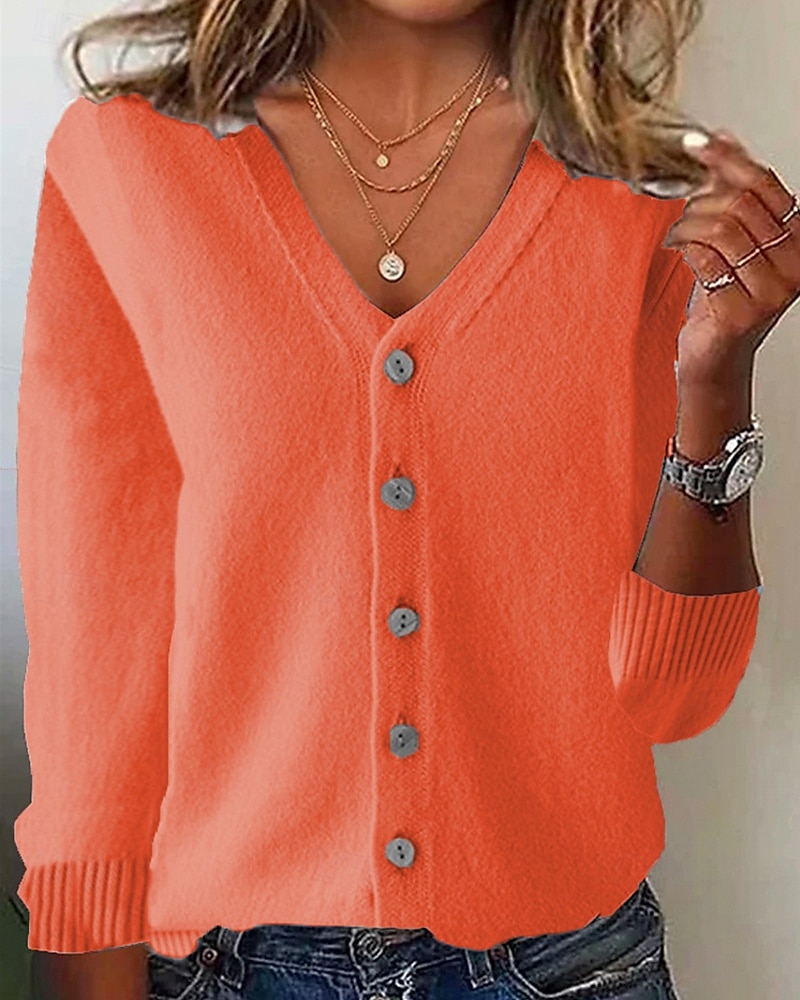 Per donna Felpa Cardigan Moda Streetwear Quotidiano Tinta unica A Coste Scollo a V Lavorato a maglia Manica Lunga Top Regolari Maglia Ferie Uscire Weekend Nero Bianco Autunno Inverno del 2025 a $9.99 –P9