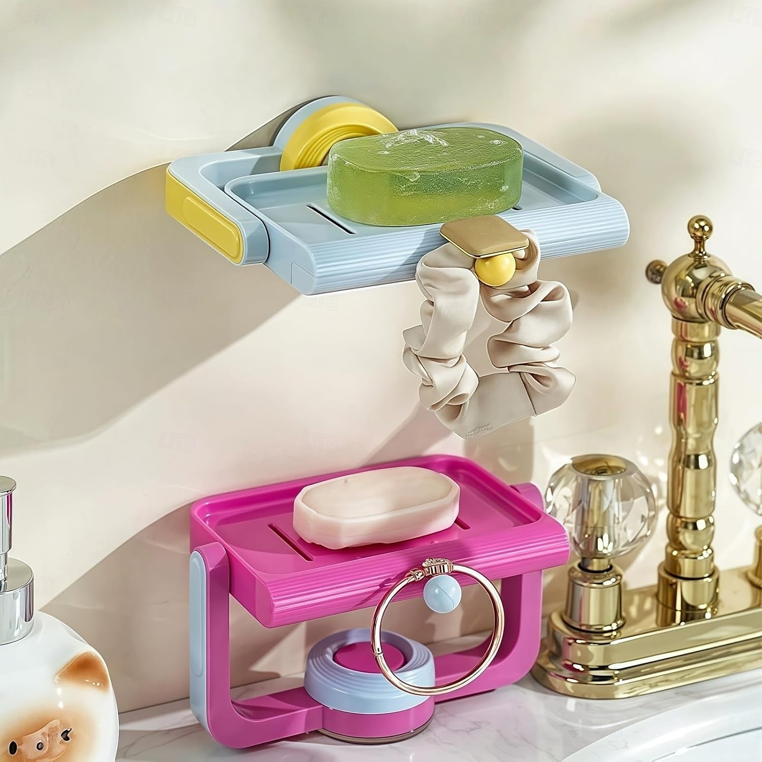 Wandgemonteerde zuignap roterende zeepbak met afvoer, niet-borende spons en zeeprek organizer, perfect voor douche, badkamer, bad en keukengootsteen 2025 - $13.99 –P14
