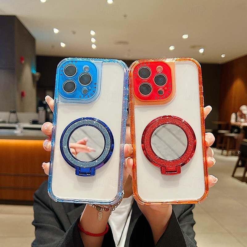 2025年 電話 ケース 用途 16 15 14 Pro Max Plus 16e 13 Pro Max バックカバー ミラー キックスタンド 耐衝撃 レトロ風 TPU PC コレクション – $11.99 –P14