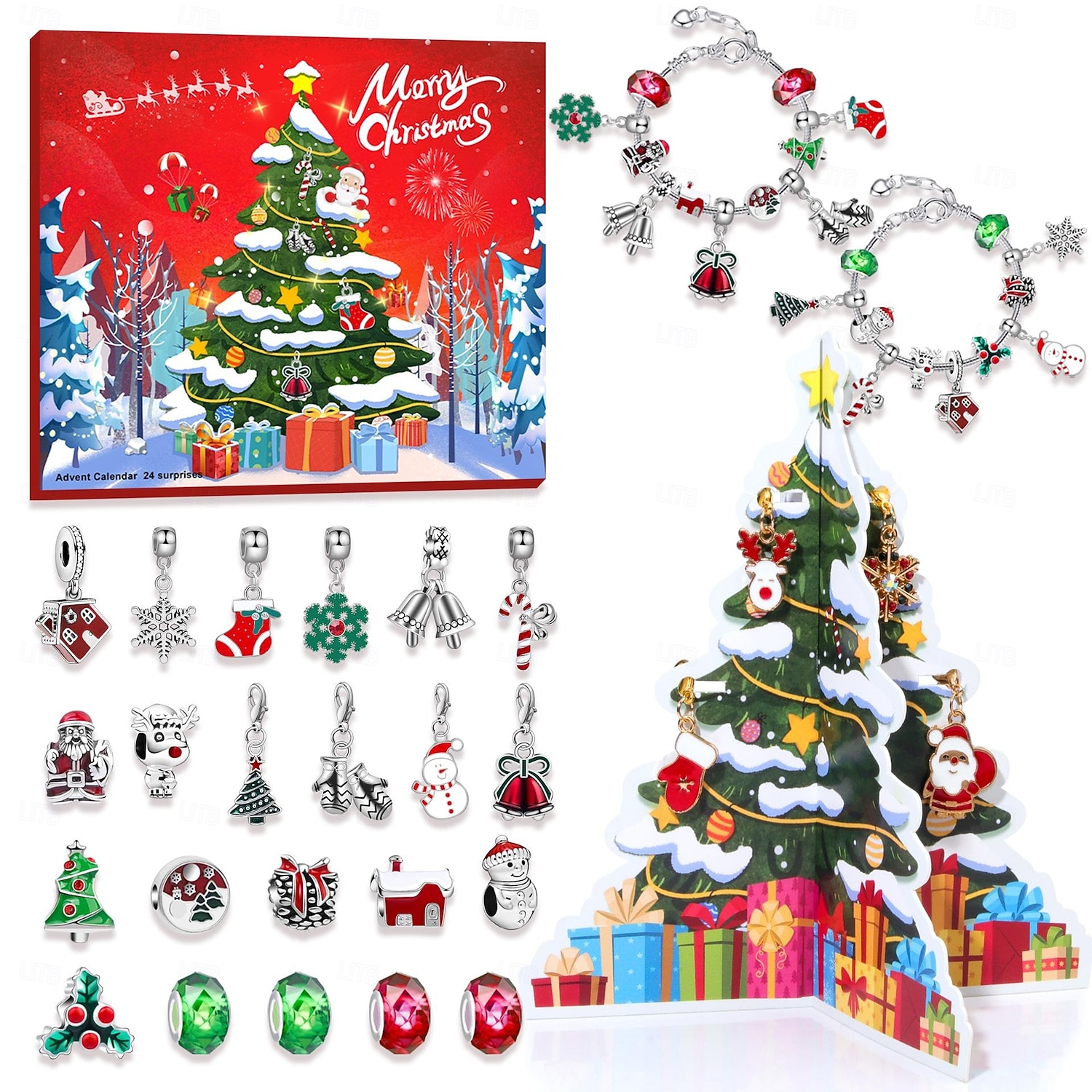 Christmas Advent Calendar Bracelets 2025 for Girls, 24 Days DIY Jewelry Making Kit with 22 Charm Beads and 2 Adjustable Bracelets, Xmas Countdown Gift for Kids Teens Women 2025 - $18.49 –P9