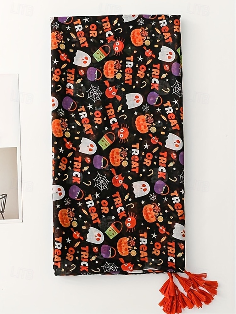 Eșarfă pentru femei cu imprimeu de dovleac sau fantomă de Halloween – șal ușor cu ciucuri și imprimeu de dovleac pentru petreceri costumate, modă de toamnă și ținute festive 2025 - $14.99 –P3