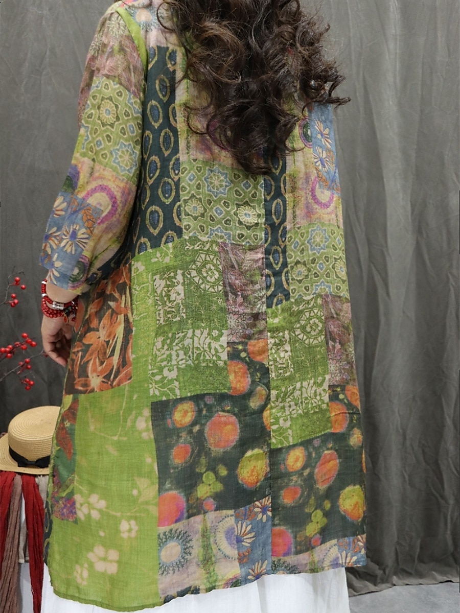 Per donna Camicie di cotone e lino Floreale Grafico Bohemien Elegante Essenziale Manica 3/4 Scollo a V Top Regolari Quotidiano Stampato Rosso Verde Estate Primavera del 2025 a $31.99 –P2