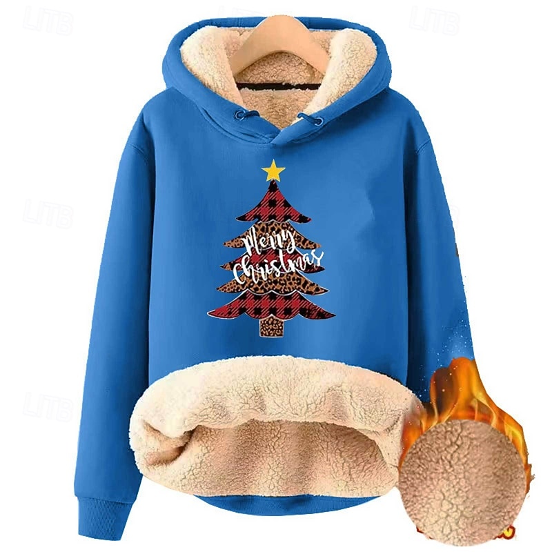 Mulheres Pulôver Moletom Com Capuz Árvore de Natal Roupa de rua Casual Manga Longa Com Capuz Tops regulares Rua Para Noite Bolsos Imprimir Azul denim Amarelo Azul Marinha Azul Azul Escuro Inverno de 2025 por $21.99 –P6