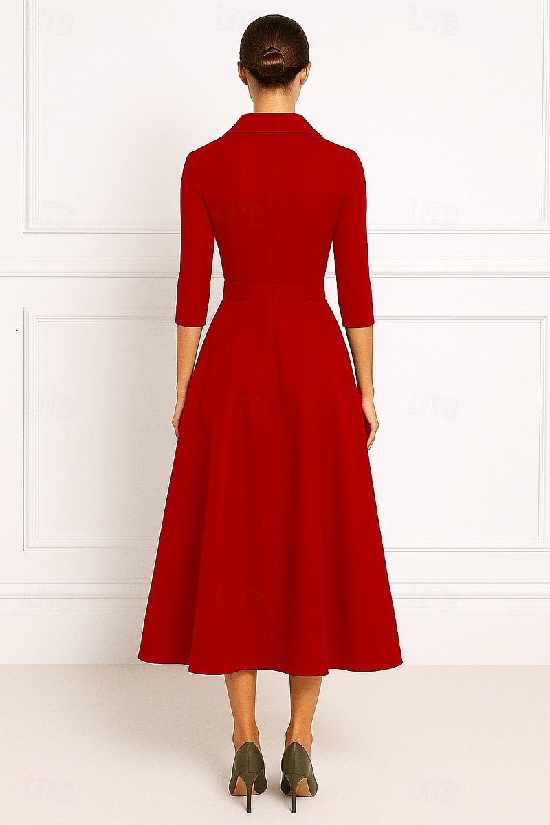 Rød portrettkrage A-linje cocktailkjoler elegant kjole formell bryllup te-lang midi-lengde 3/4-ermet stretch crepe med sløyfe(r) 2025 2025 - $132.99 –P2