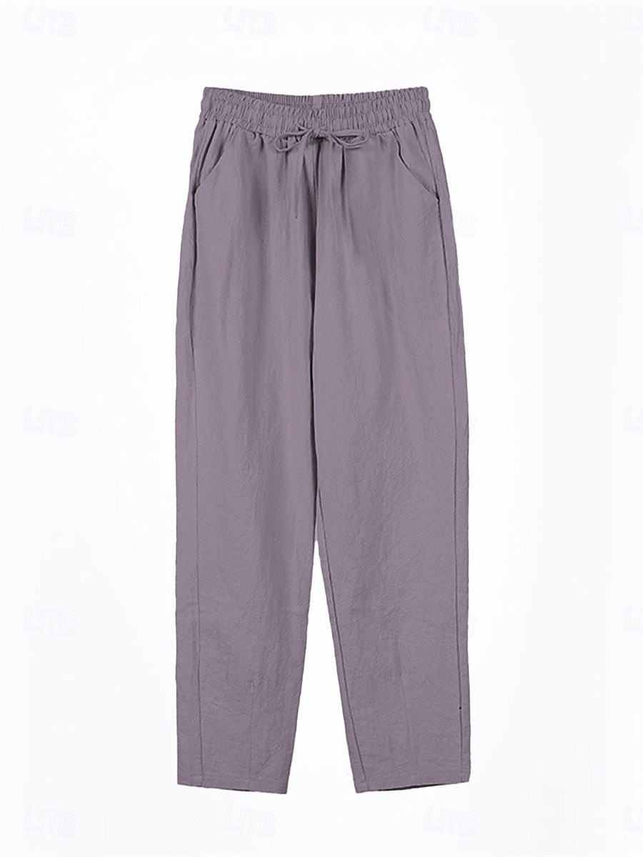 Women's Cotton Linen Shorts Linen-Inspired Pants Cotton Linen Pants Streetwear Simple Casual Long Mid Waist Plain Pocket Drawstring Baggy Breathable Soft Outdoor Micro-elastic Outdoor Vacation Casual 2025 - $16.99 –P11