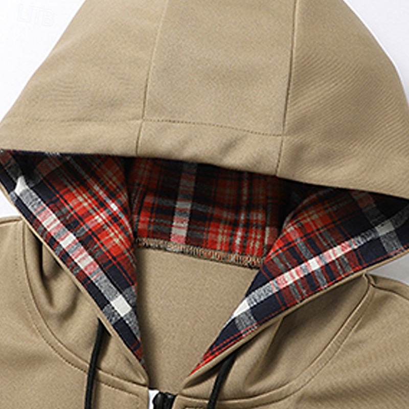 Per uomo Felpa con cappuccio Felpa con cappuccio a zip intera Rosso bordeaux Nero Marrone Cachi Grigio chiaro Con Cappuccio Semplice Patchwork Sport & Outdoor Casuale Quotidiano Streetwear Cool del 2025 a $27.99 –P7
