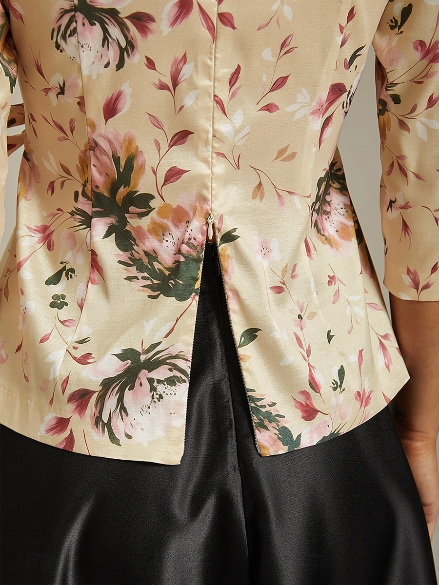 Mujer Tops elegantes Floral Elegante Vintage Romántico Manga 3/4 Escote en Pico Tops regulares Invitado a la boda Ropa de fiesta de noche Semi-formal Caqui Primavera, Otoño, Invierno, Verano 2026 - $79.99 –P4