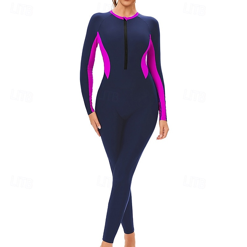 Dame Badedrakt Rash-guard UV Solbeskyttelse UPF50+ Langermet Badetøy Ta igjen glidelåsen Svømming Surfing Lapper Vår Høst 2025 - $32.99 –P12