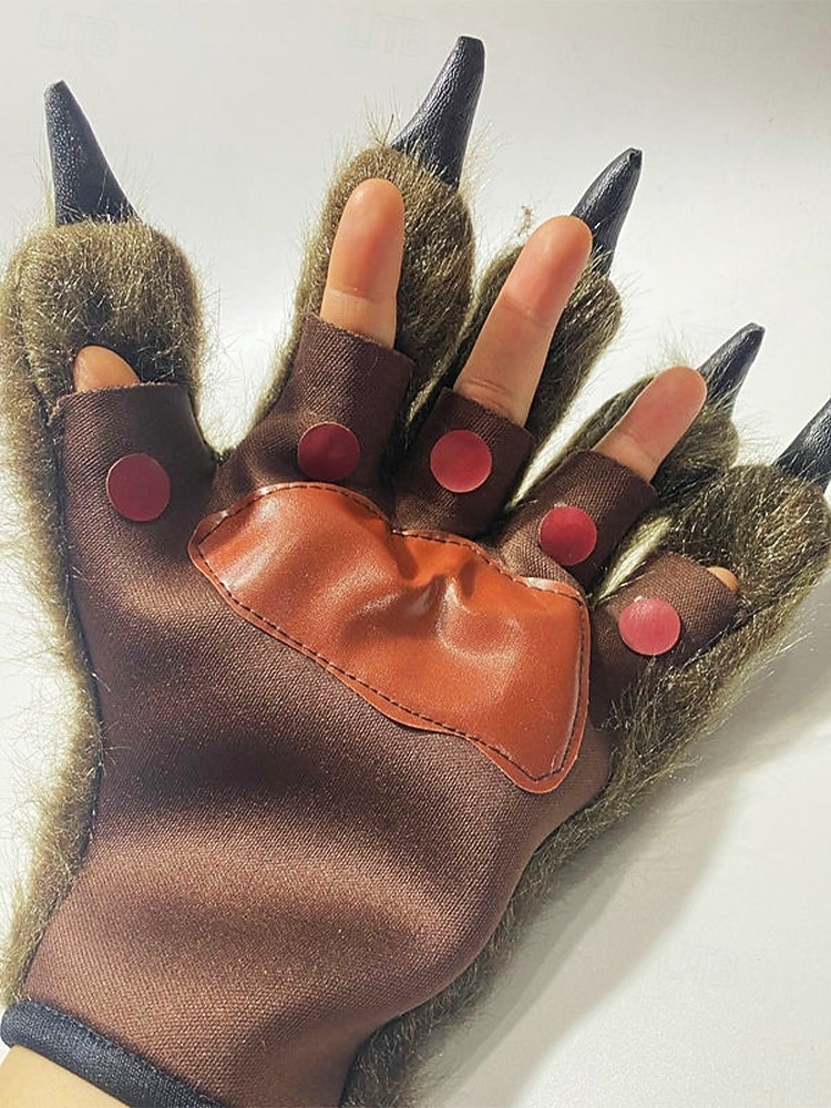 Werwolf-Krallenhandschuhe für Herren – Halloween-Handschuhe aus Kunstpelz und Leder mit spitzen Krallen, perfekt für Halloween-Kostüme und Partys 2025 - $14.99 –P4