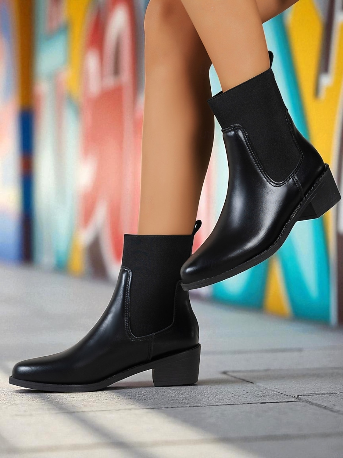 Bruna chelsea-stövlar i konstläder för dam – elastiska slip-on-stövlar med låg klack för daglig pendling, höstkläder och vardagskläder i stan 2025 - $34.99 –P2