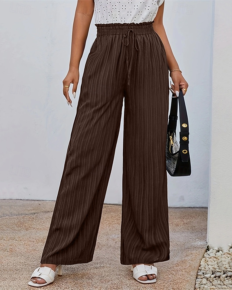 Naisten Leveä reisi Housut Palazzo housut Muoti Katutyyli Täyspitkä Korka vyötärö Tavallinen Joustava vyötärö Jakardi Hengitettävyys Mukava Mikrojoustava Katu Arki-asut Bile Musta Laivaston sininen 2025 - $20.99 –P7