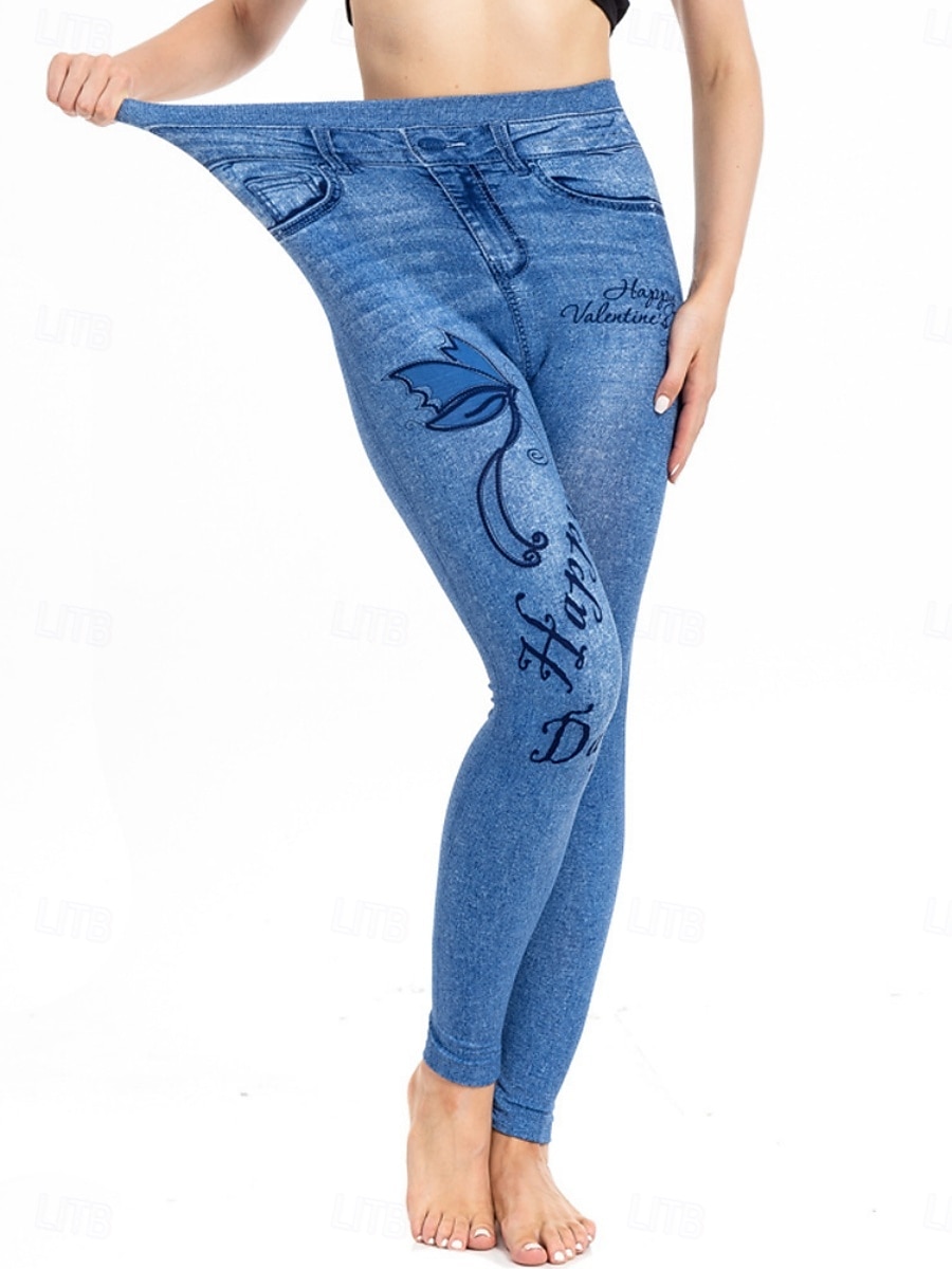 Dames Leggings Verontruste spijkerbroek Vakantie Vintage Casual Volledige lengte Hoge taille Bloemig Vlinder Elastische tailleband Opdrukken Zacht Comfortabel Rekbaar Buiten Straat blauw Luchtblauw 2026 - $24.99 –P7