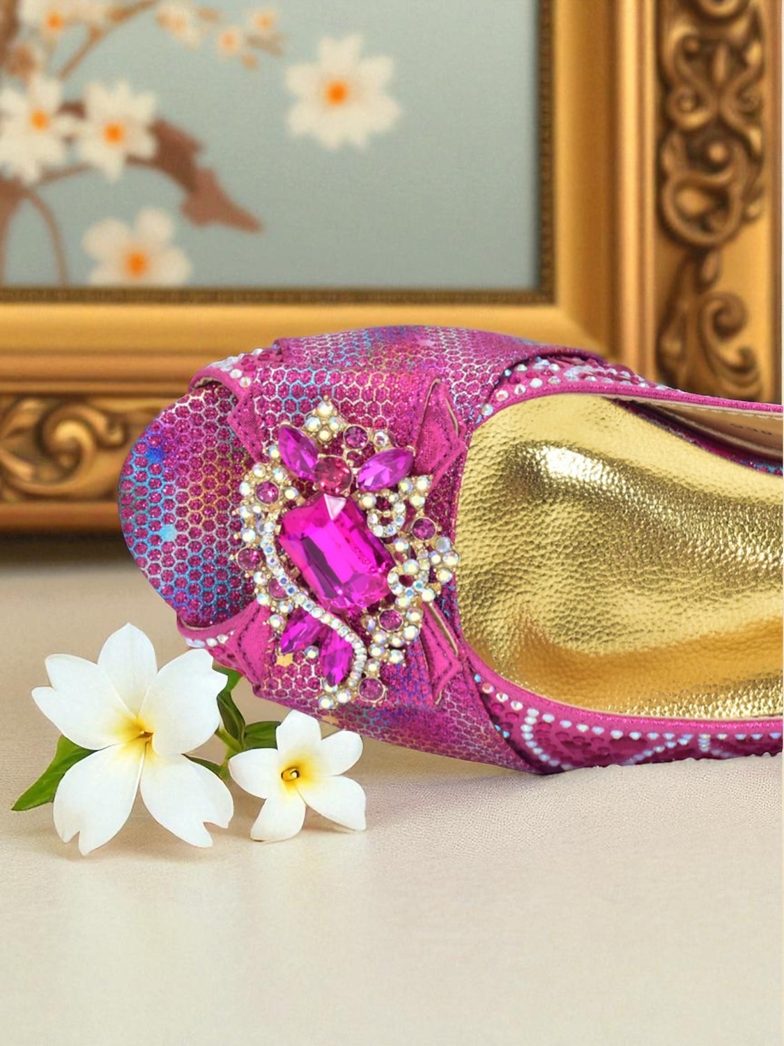 Conjunto de sapatos de salto alto com strass dourados e clutch combinando para mulheres, traje de festa brilhante e enfeitado para coquetéis de 2025 por $89.99 –P6