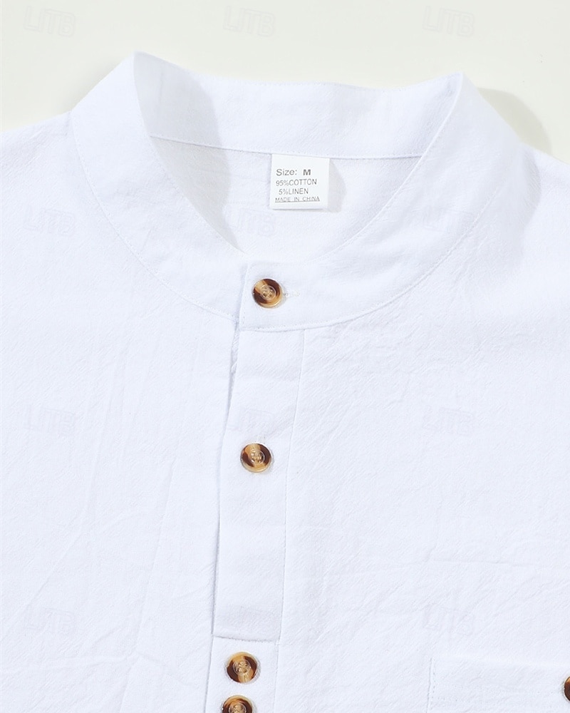 Per uomo Camicia Camicia popover Camicia Estiva Camicia casual Camicia da Spiaggia Nero Bianco Giallo Blu marino Azzurro cielo Manica Lunga Semplice Colletto alla coreana Vacanza Camicia hawaiana del 2025 a $23.99 –P5