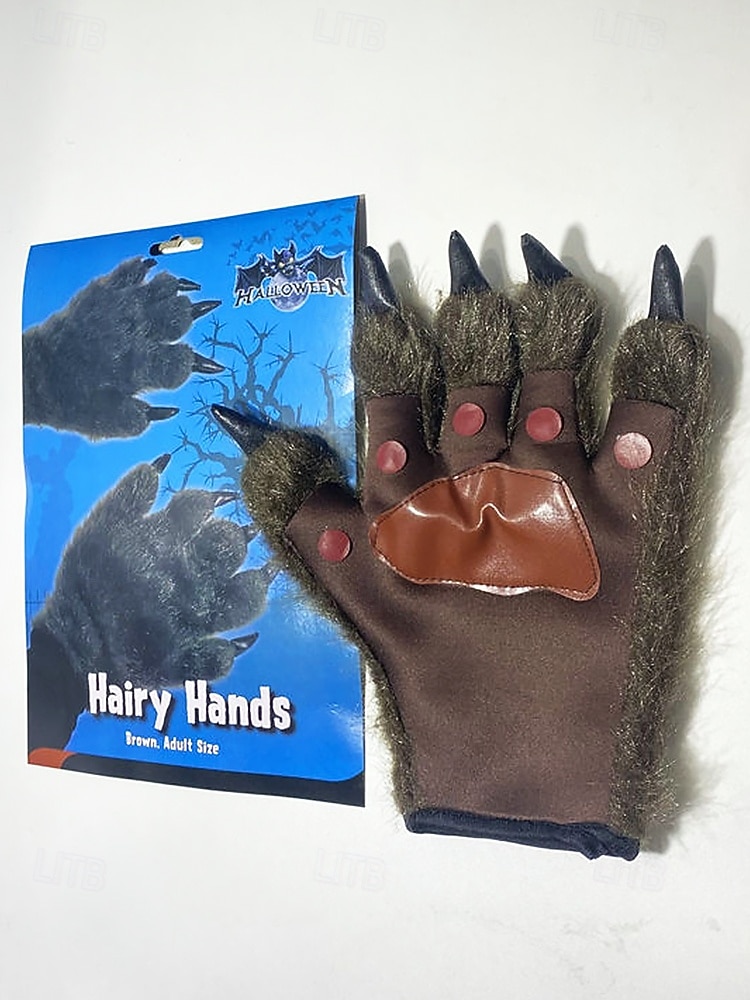 Werwolf-Krallenhandschuhe für Herren – Halloween-Handschuhe aus Kunstpelz und Leder mit spitzen Krallen, perfekt für Halloween-Kostüme und Partys 2025 - $14.99 –P9