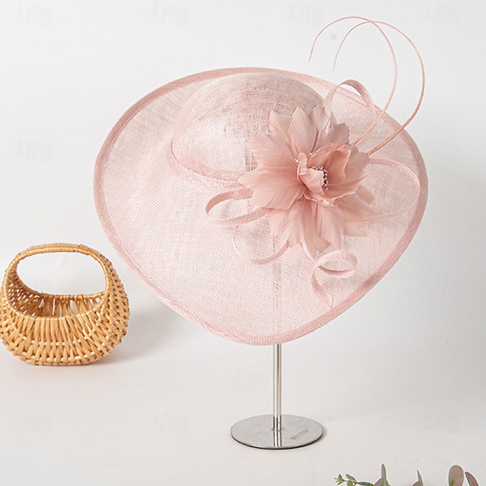 Hatter Sinamay Solhatt Bryllup Ferie Te Fest Hesteløp cocktail Elegant Årgang Solbeskyttelse Med Blomster Hodeplagg Hodeplagg 2025 - $86.99 –P9