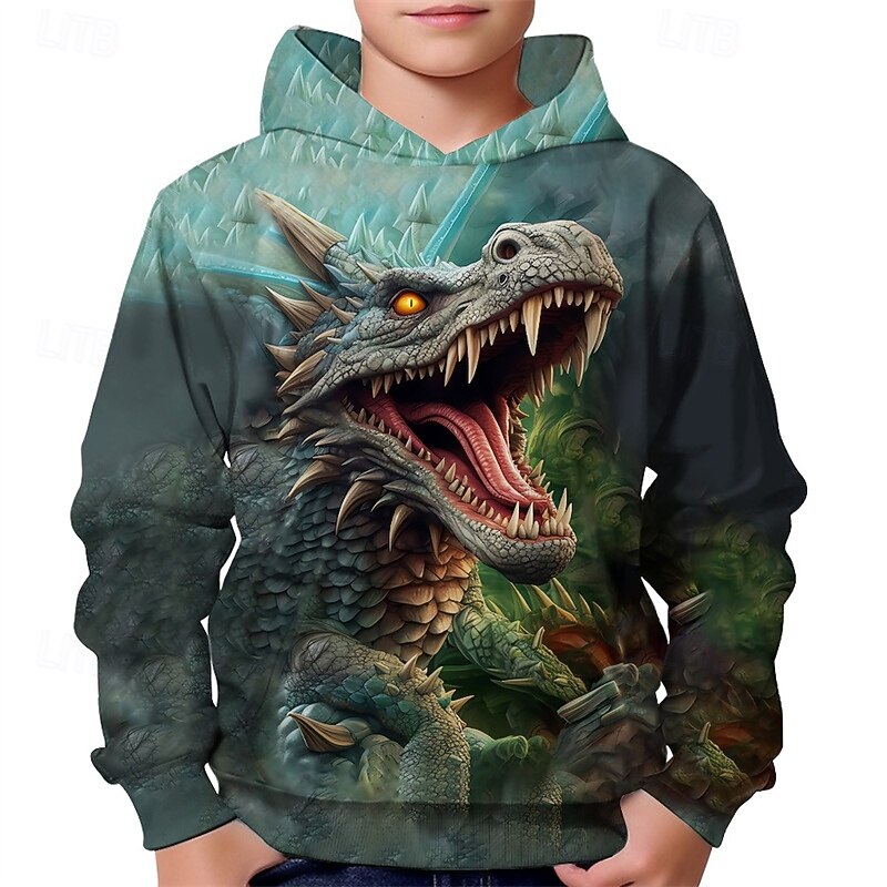 Pojkar 3D Dinosaurie Huvtröja Långärmad Vår Höst Mode Streetwear Barn 4-12 år Huva Utomhus Ledigt Dagligen Normal 2025 - $18.99 –P4