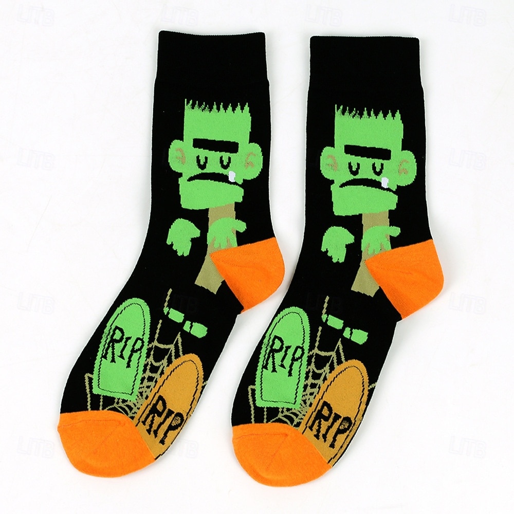 Calcetines de algodón extragrandes para mujer de Halloween, calcetines unisex de media pantorrilla de talla grande para otoño e invierno con diseño de bruja y calabaza. 2025 - $10.99 –P5
