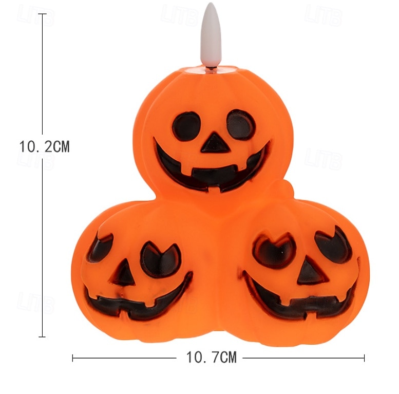 1 pz 10,7 * 10,2 cm zucca di Halloween a tre teste candela elettronica a led per interni ed esterni ristorante bar atmosfera divertente luce notturna batteria LR44 * 3 del 2025 a $4.99 –P4