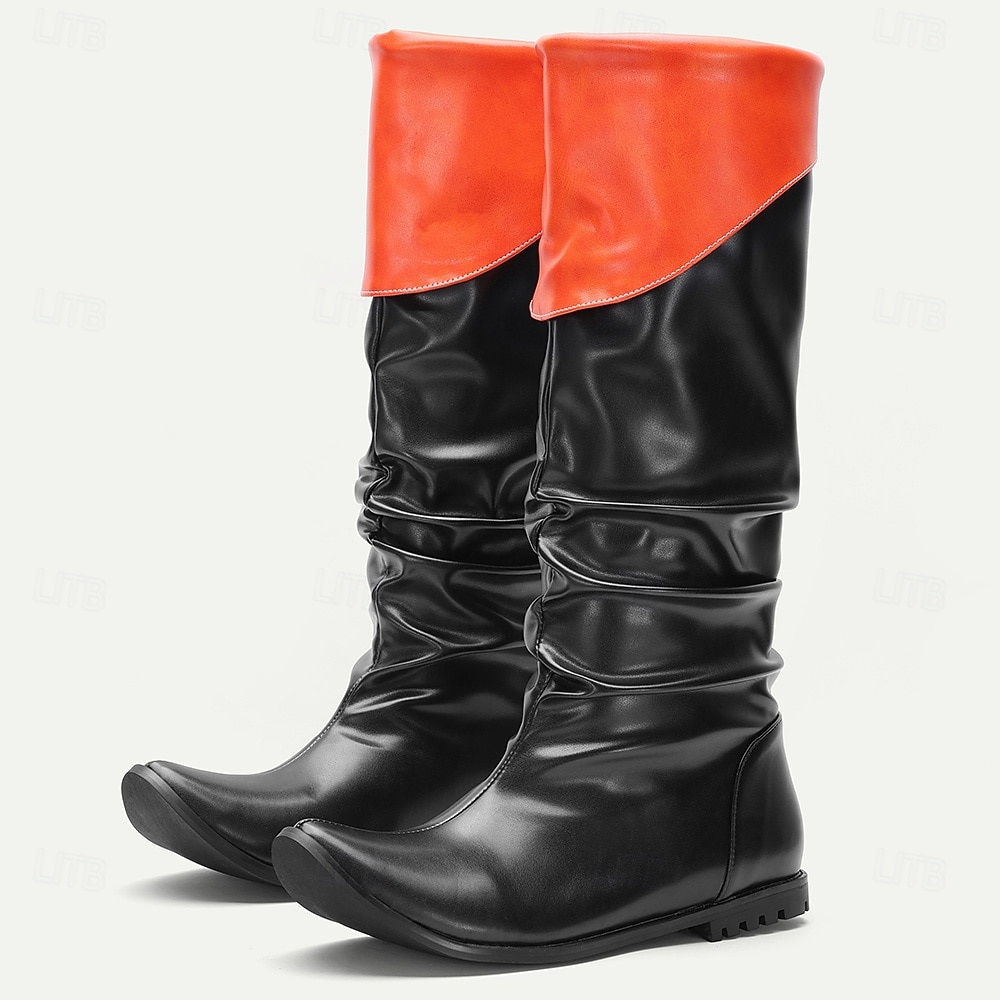 Bottes hautes noires et rouges pour hommes, en similicuir, style pirate rétro, pour Halloween et cosplay de 2025 ? AU $84.99 –P1