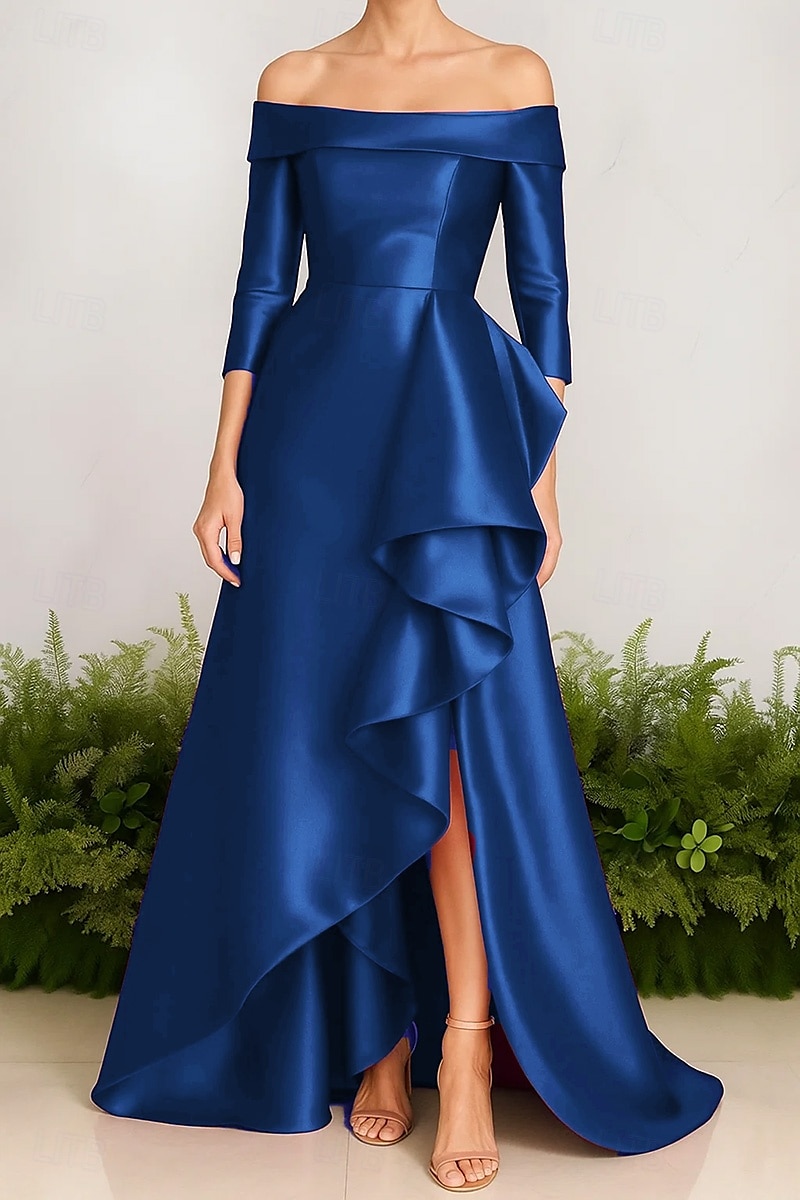 Linea ad A Abito da Sera Elegante Vestito Formale Matrimonio Strascico a Terra Senza Maniche Senza Spalle Nylon con Pieghe Volant 2025 del 2025 a $143.99 –P8