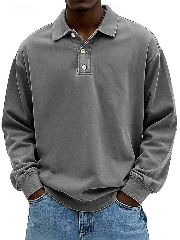 Herr Skjorta Polokrage Långärmad Ledigt / vardag Mjukt Spänne Enfärgad / vanlig färg Svart Rodnande Rosa Sportkläder Polyester 2025 - $28.99 –P1