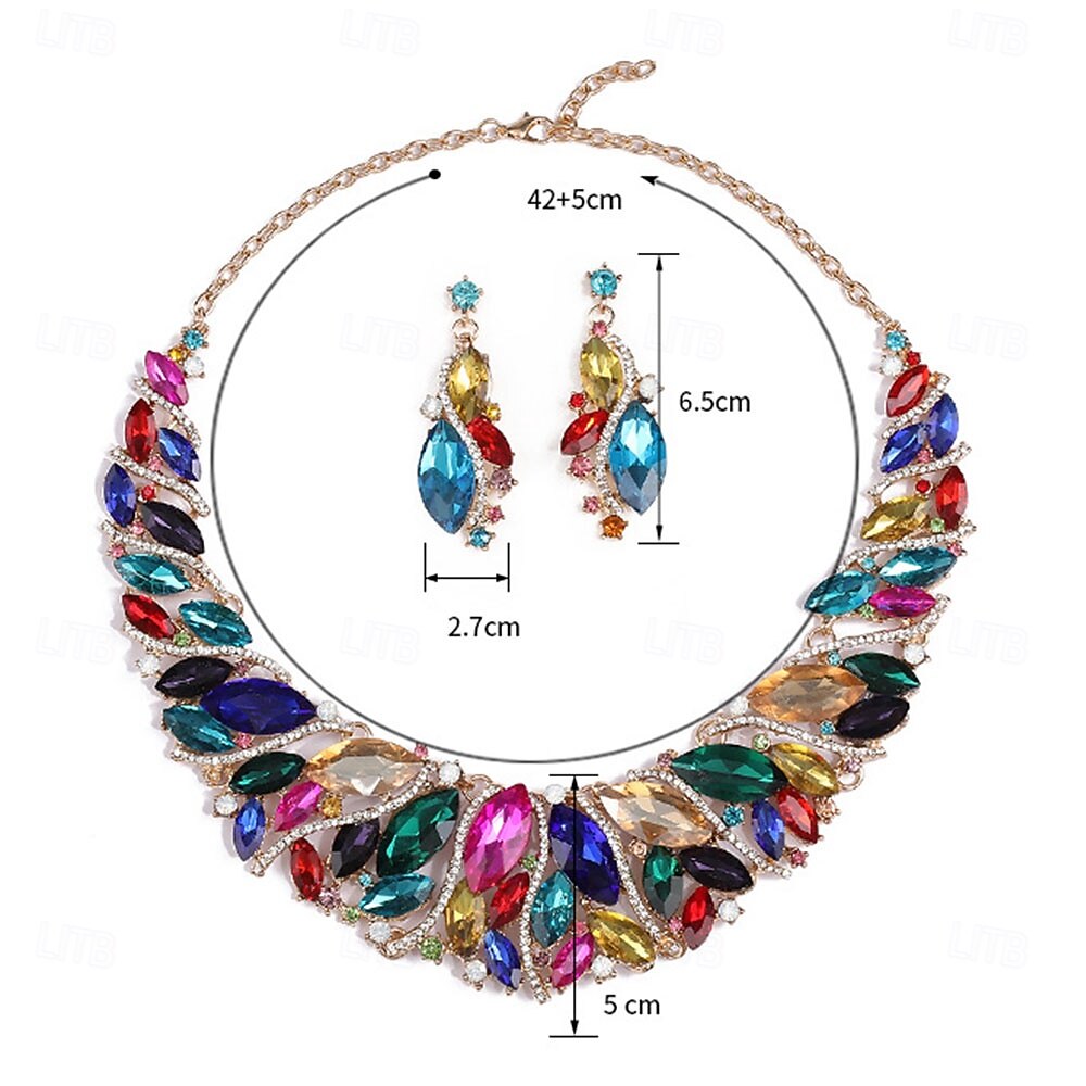 Conjunto de Jóias 2 Com Strass cromada Brincos Colares Mulheres Elegante Vintage Moda Estilo vintage Clássico Conjunto de jóias Para Casamento Festa Ocasião Especial de 2025 por $24.99 –P5