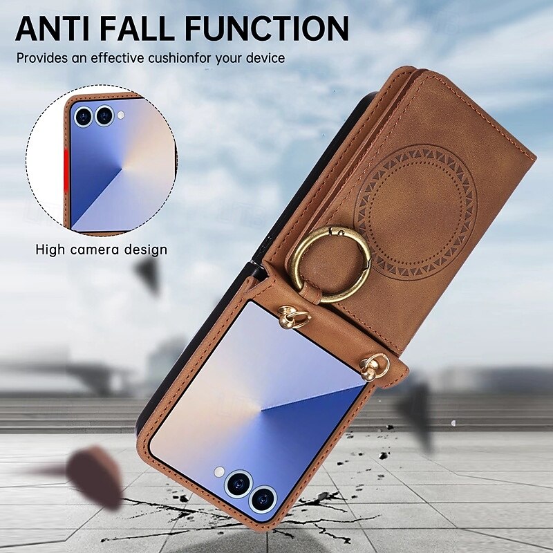 Phone Case For Samsung Galaxy Z Flip 7 Z Flip 6 Z Flip 5 Z Flip 4 Back Cover with Lanyard Support Wireless Charging Kickstand Retro TPU PU Leather 2025 - $14.99 –P2