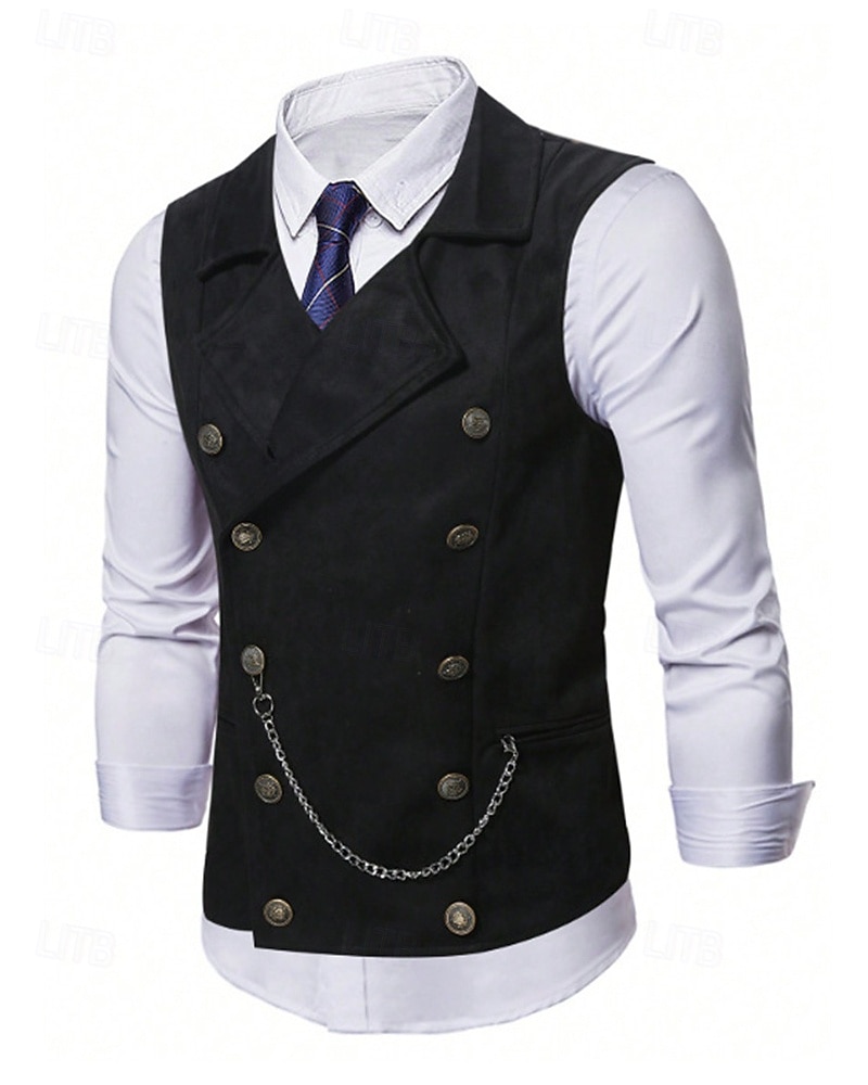 Ανδρικά Veste Γιλέκο Gilet Διακοπές Πάρτι Επιχείρηση Μοντέρνα Καθημερινό Άνοιξη Φθινόπωρο Κουμπιά Πολυεστέρας Άνετο Σκέτο Σταυρωτό Πέτο Κανονικό Μαύρο Βαθυγάλαζο Καφέ Γιλέκο 2025 - $32.99 –P7