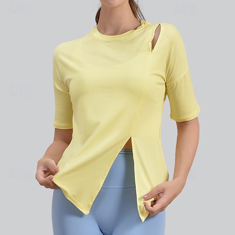 Damskie Koszulki do jogi Topy treningowe Półgolf Oddychający Odsłonięte ramiona Krótki rękaw Sport Jednokolorowe Top Dla Siłownia Bieganie Zdatność Odzież sportowa 2025 - $20.99 –P8