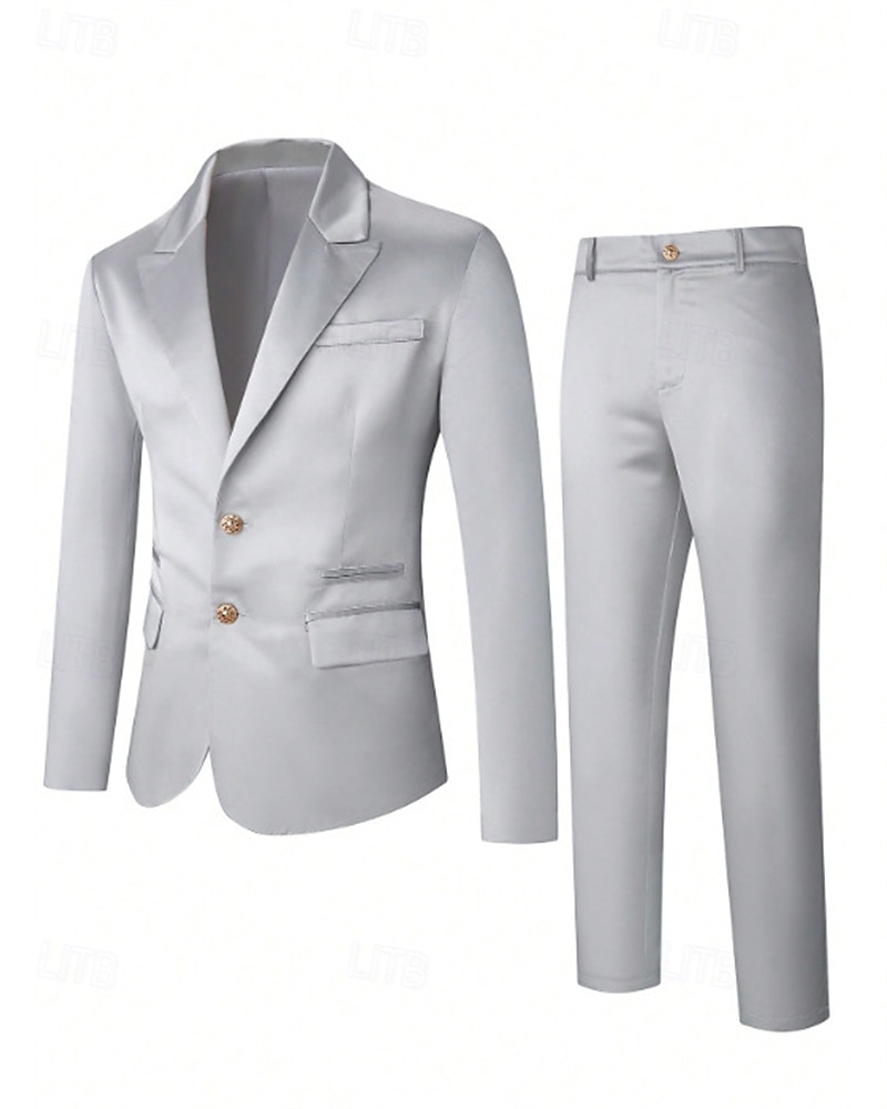 Homens Blazer Conjunto O negócio Coquetel Festa de Casamento 2 Peças Moda Casual Primavera Outono Poliéster Tecido Bolsos Botões Confortável Não Trespassado Jaqueta esporte Prata de 2026 por $60.99 –P2