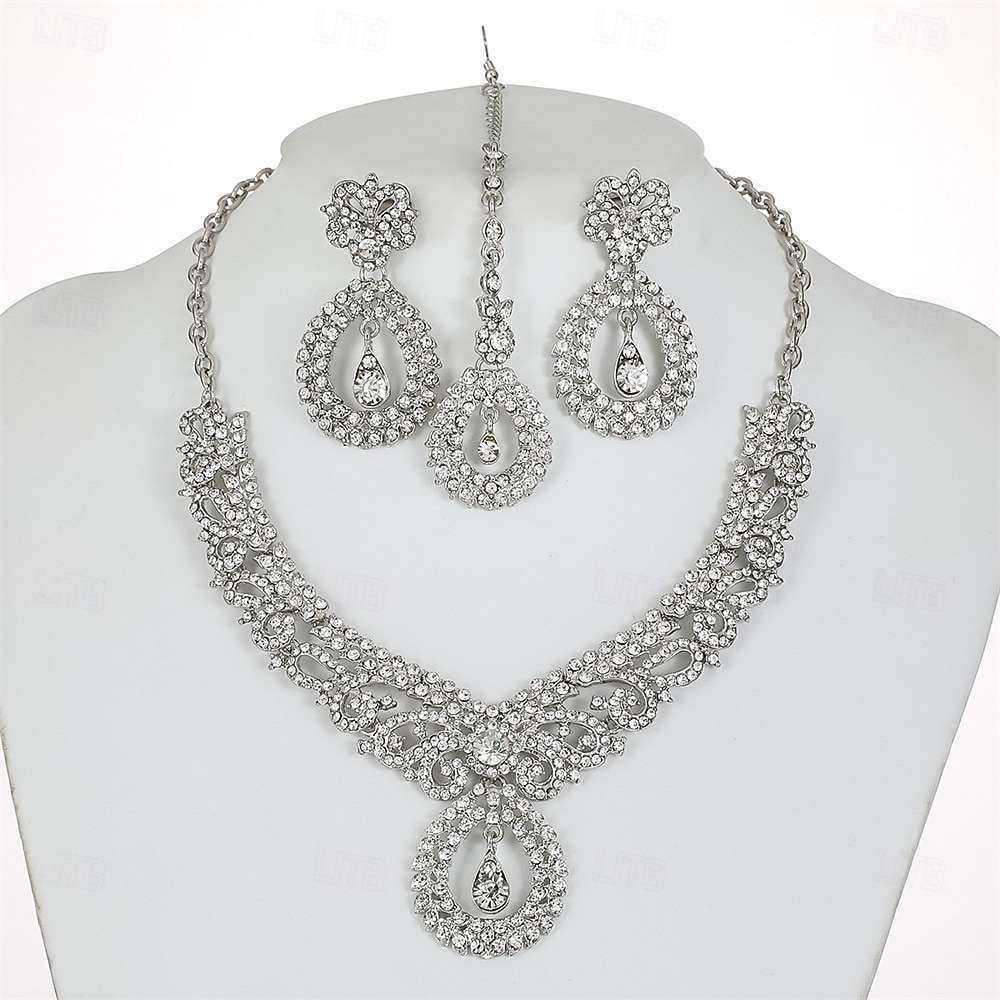 Parure de bijoux 3 Or Strass Chrome Boucles d'oreilles Collier Femmes Élégant ancien Mode Le style rétro Classique Parure de Bijoux Pour Mariage Soirée robe demoiselle d honneur de 2025 ? $23.99 –P2