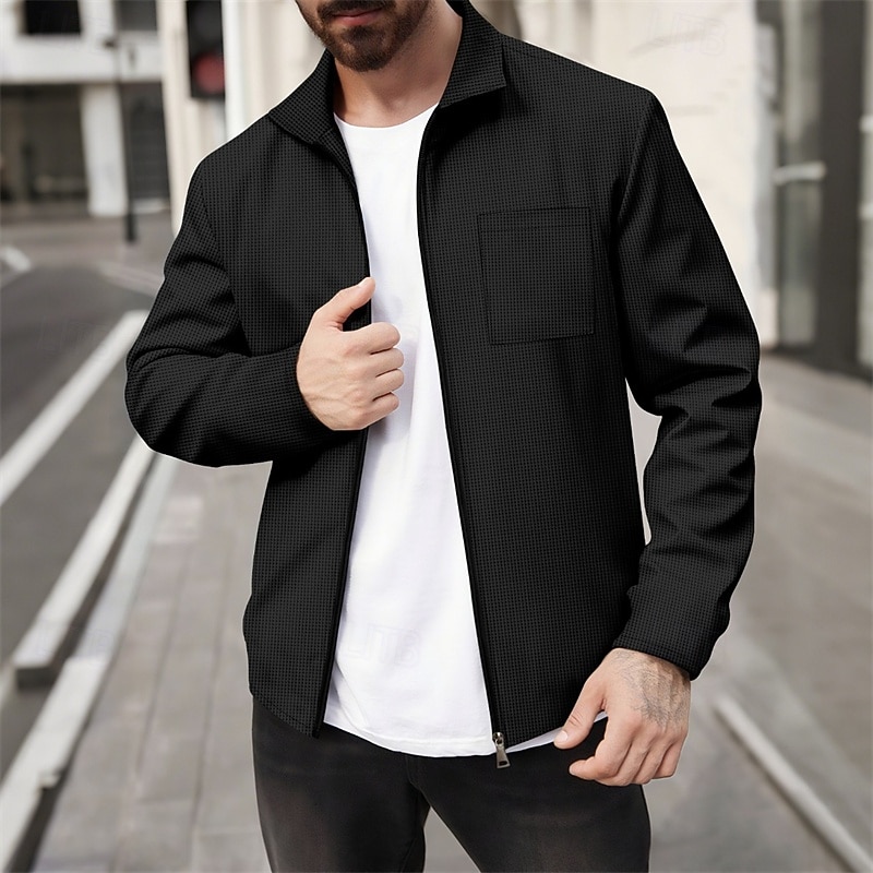Homme Veste Légère Veste gaufrée Veste Décontractée Vacances Quotidien Respirant Avec Poches Printemps Automne Uni Mode Classique Revers Régulier Noir Blanche Vin Vert foncé Kaki Veste de 2025 ? $24.99 –P10