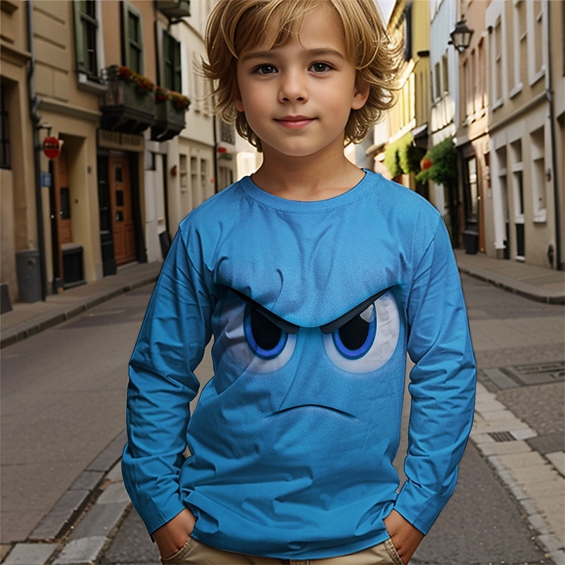 Pojkar tecknat roligt leende ansikte t-shirt långärmad 3D-tryck höst vintermode grundläggande barn 4-12 år rund hals utomhus casual daglig normal passform 2025 - $13.99 –P3
