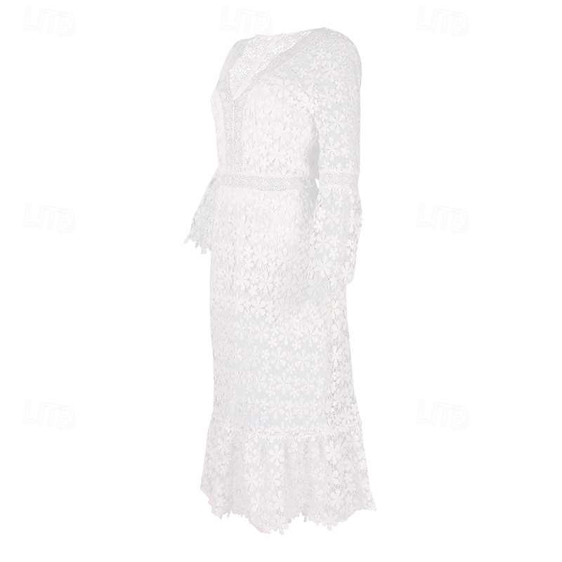 Damen Langes Kleid Maxikleid Spitzenkleid Freizeitkleid Sommerkleid Mode Modern Täglich Strand Wochenende Normale Passform Einfach Langarm V Ausschnitt Weiß Gelb Rosa Blau Sommer Frühling 2025 - $34.99 –P7