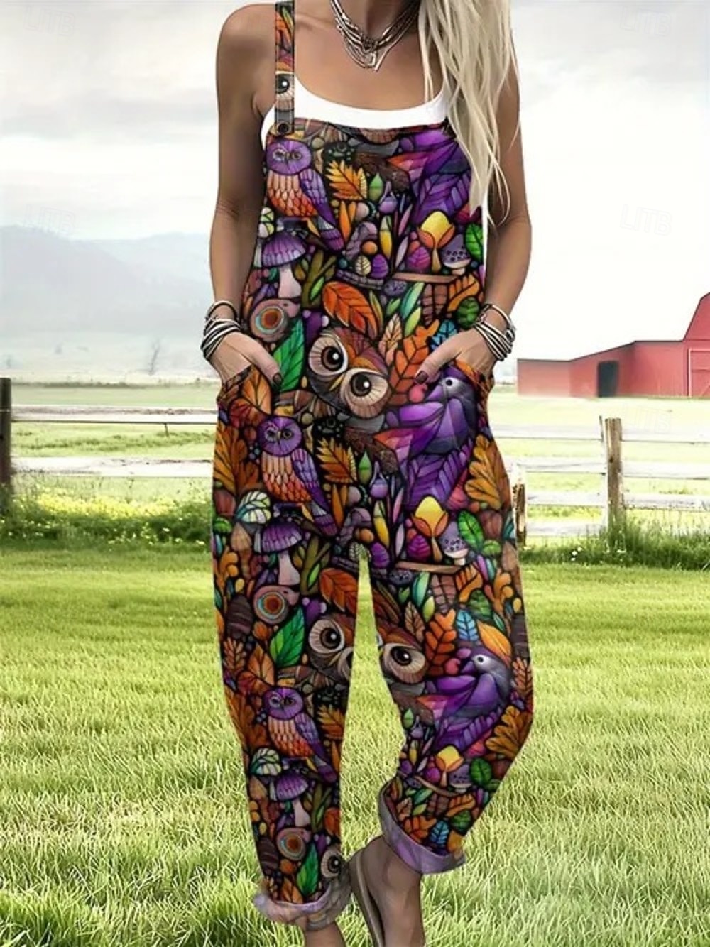 Salopette da donna 100% cotone attiva senza maniche dritta con scollatura quadrata e tasche per vacanze quotidiane fit rilassato nero rosa viola estate del 2026 a $54.99 –P1