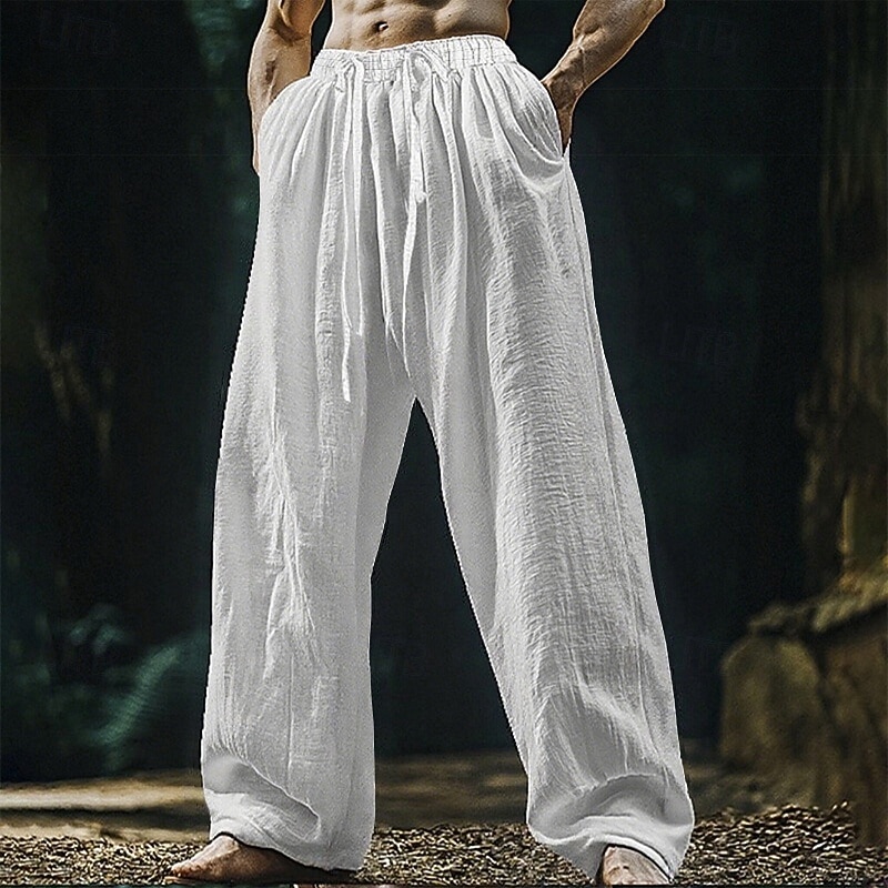 Férfi Vászon nadrág Nadrág Nyári nadrág Strand nadrág Zsinór Zseb Rugalmas derék Sima Mokaszinok Légáteresztő Vakáció Napi Szabadság Hawaii Boho Fekete Fehér 2025 - $20.99 –P2
