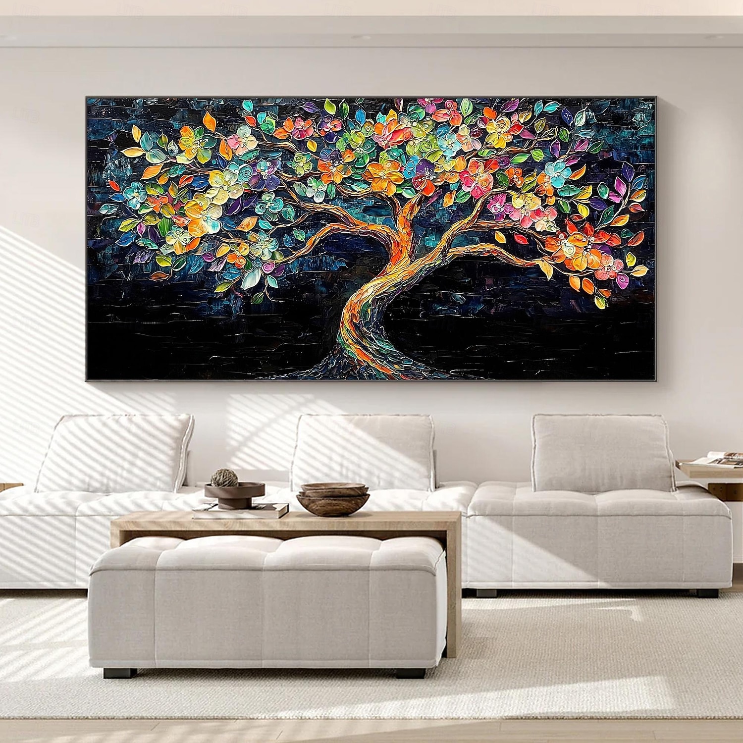 2025年 手作りのオリジナルのカラフルな咲く木の油絵、キャンバスの壁、抽象的な生命の木の絵画、家の装飾用、枠張り付き/内枠なしの絵画  コレクション – $100.99 –P2