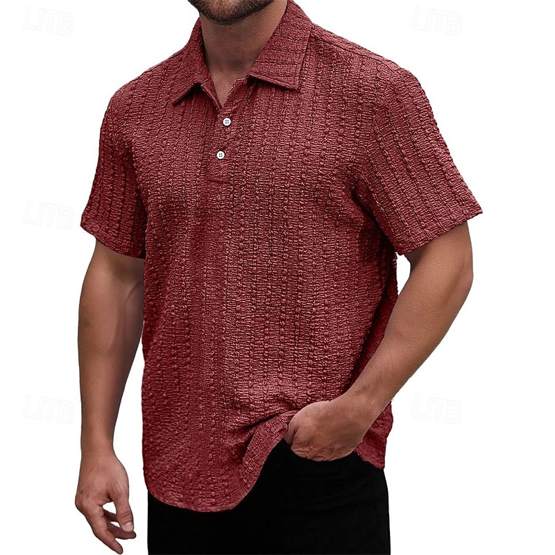 Men's Golf Shirt Golf Polos Shirts Work Casual Lapel Short Sleeve Basic Modern Plain Jacquard Buttons Summer Spring Regular Fit Wine Black Light Green Navy Blue Sky Blue Purple Golf Shirt 2025 - $23.99 –P6
