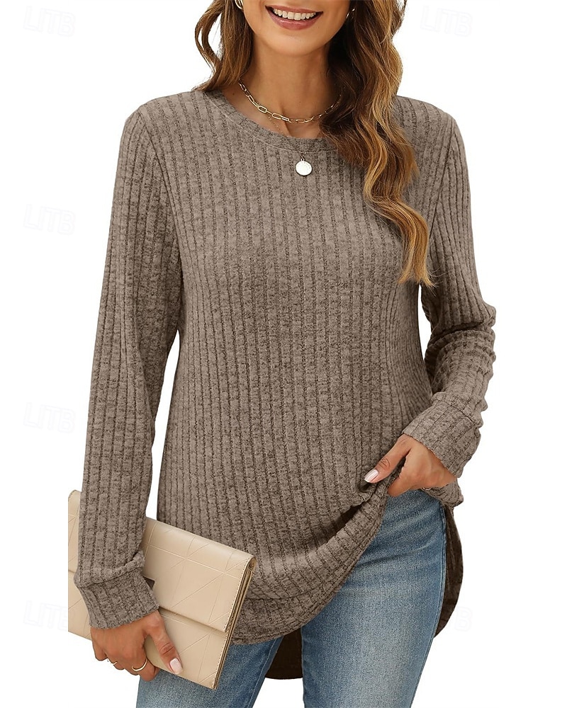 Damen Textur Bluse T Shirt T-Shirt Einfach Mode Modern Langarm Rundhalsausschnitt Normale Oberteile Täglich Ausgehen Asymmetrisch Schwarz Wein Fuchsie Braun Grün Frühling Herbst 2025 - $21.99 –P2