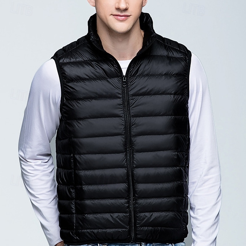 Pánské Péřová vesta Puffer Vesta Kamizelka Vesta Dovolená Denní Rande Módní Na běžné nošení Podzim zima Kapsy Polyester Kachní peří Zahřívací Pohodlné Pevná barva Zip Stojáček Běžný Černá Fialov 2025 - $29.99 –P6