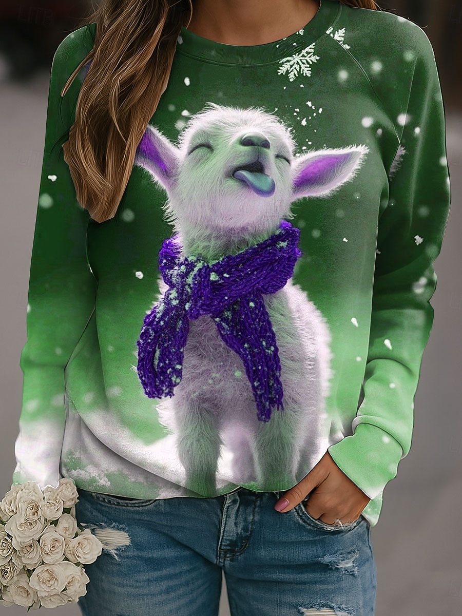 Dame Pullover Grafisk Dyr Fritid Langermet Crew-hals Vanlige topper Avslappet Gul Rosa Blå Grønn Vår Høst Vinter 2025 - $25.99 –P5
