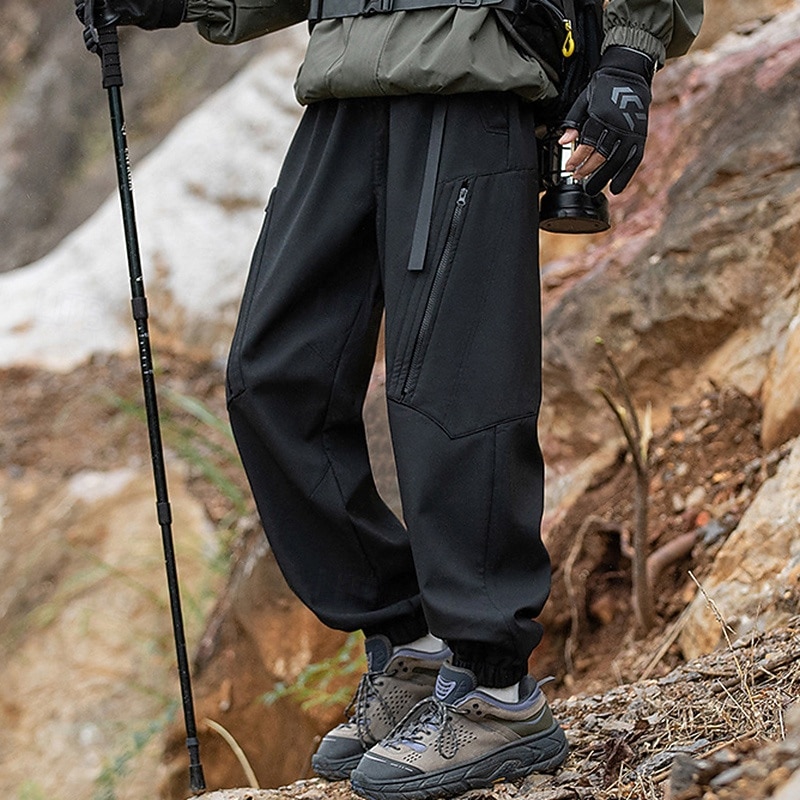 Homens Calças de Trilha Calças impermeáveis Calças com cordão Calças Softshell Ao ar livre Normal Prova-de-Água A Prova de Vento Calças Bolsos Cintura elástica Preto Branco Acampar e Caminhar Corrida de 2025 por $48.99 –P3