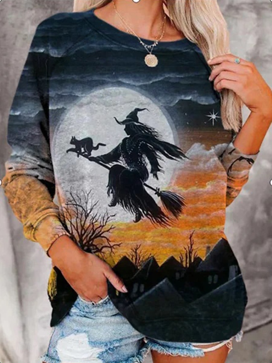 Pentru femei Hanorace Grafic Halloween Modă Casual Manșon Lung Stil Nautic Topuri obișnuite Casual Imprimeu Albastru piscină Verde Închis Mov Portocaliu Trifoi Vară Primăvară Toamnă 2025 - $10.99 –P1