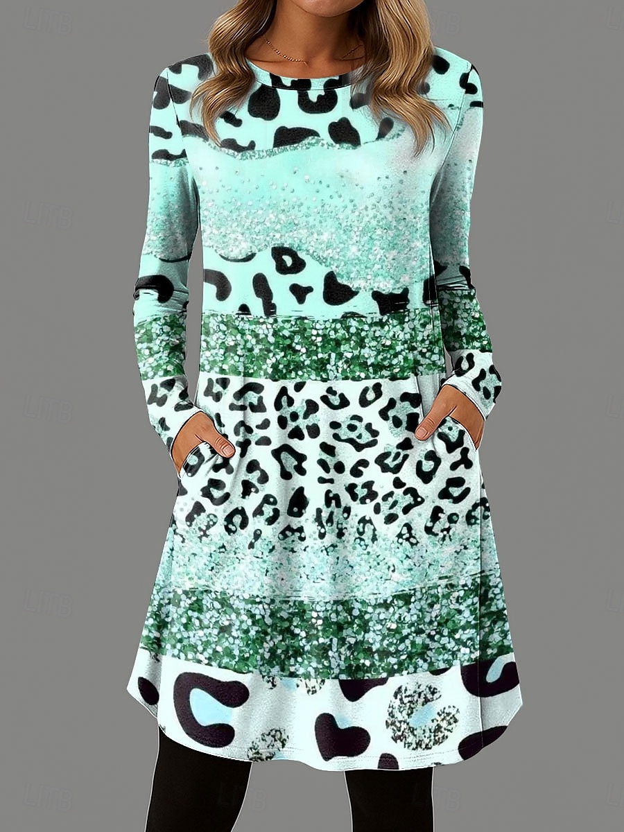 Women's Mini Dress T Shirt Dress Tee Dress A Line Dress Vacation Casual Daily Date Regular Fit Ombre Graphic Leopard Long Sleeve Crew Neck Pink Blue Green Summer Spring Fall Winter 2025 - $28.99 –P2